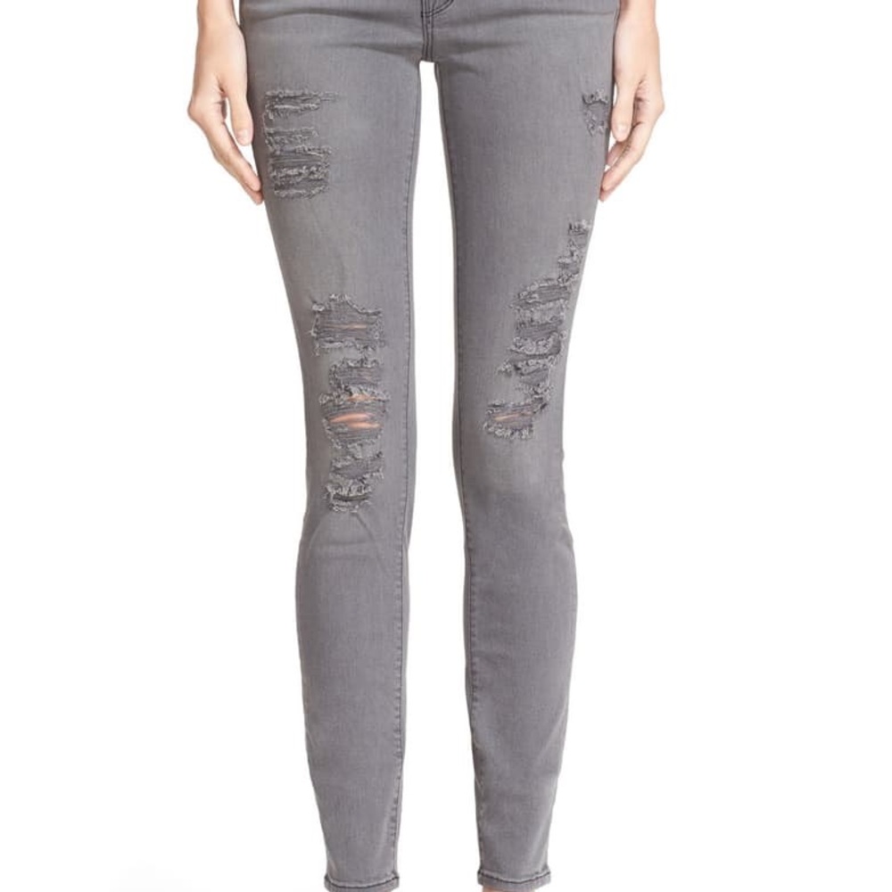 FRAME Le Skinny De Jeanne Satine Rips - Grey Shred